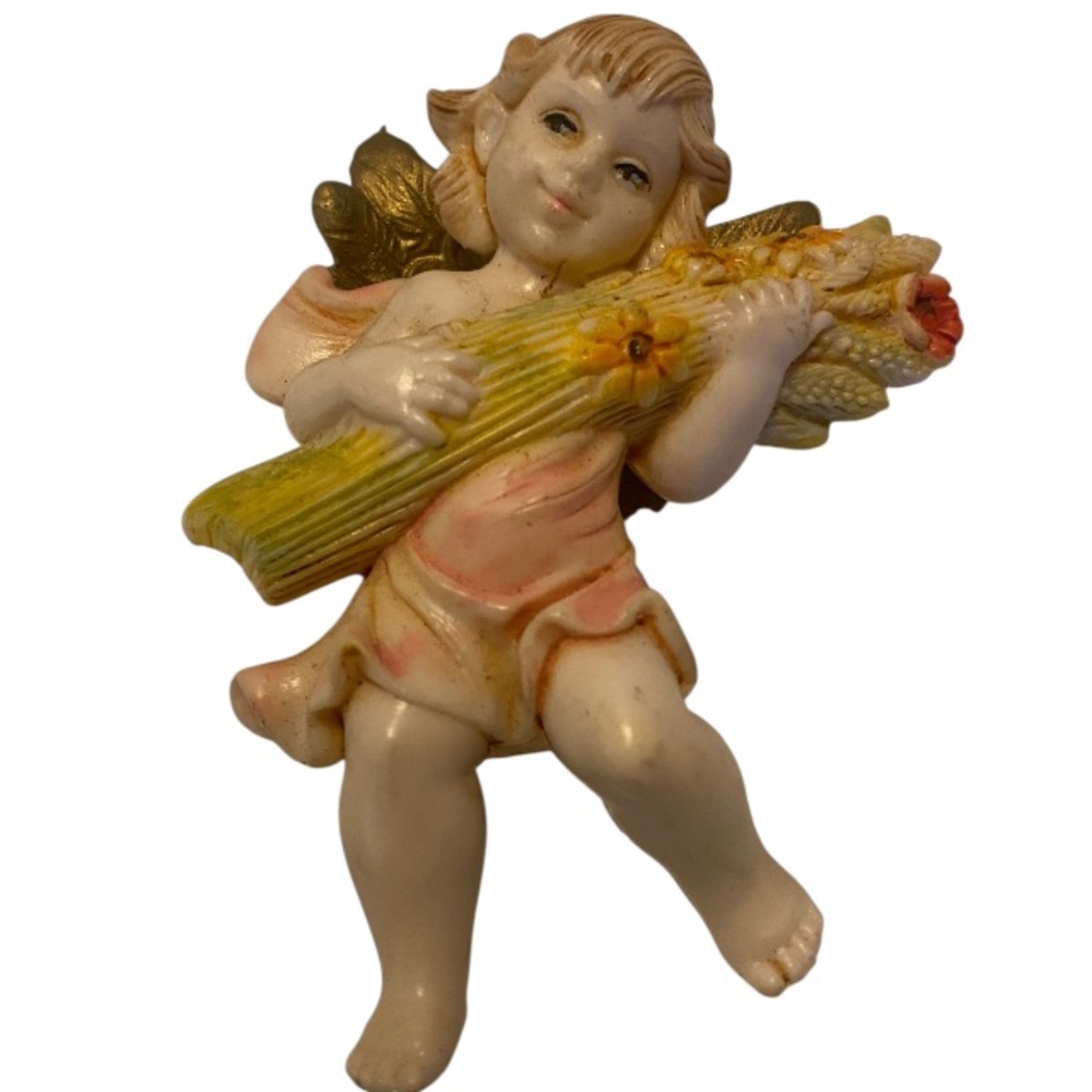 Vintage Hand-Painted Italian Cherub (golden wing) Wall Figurine